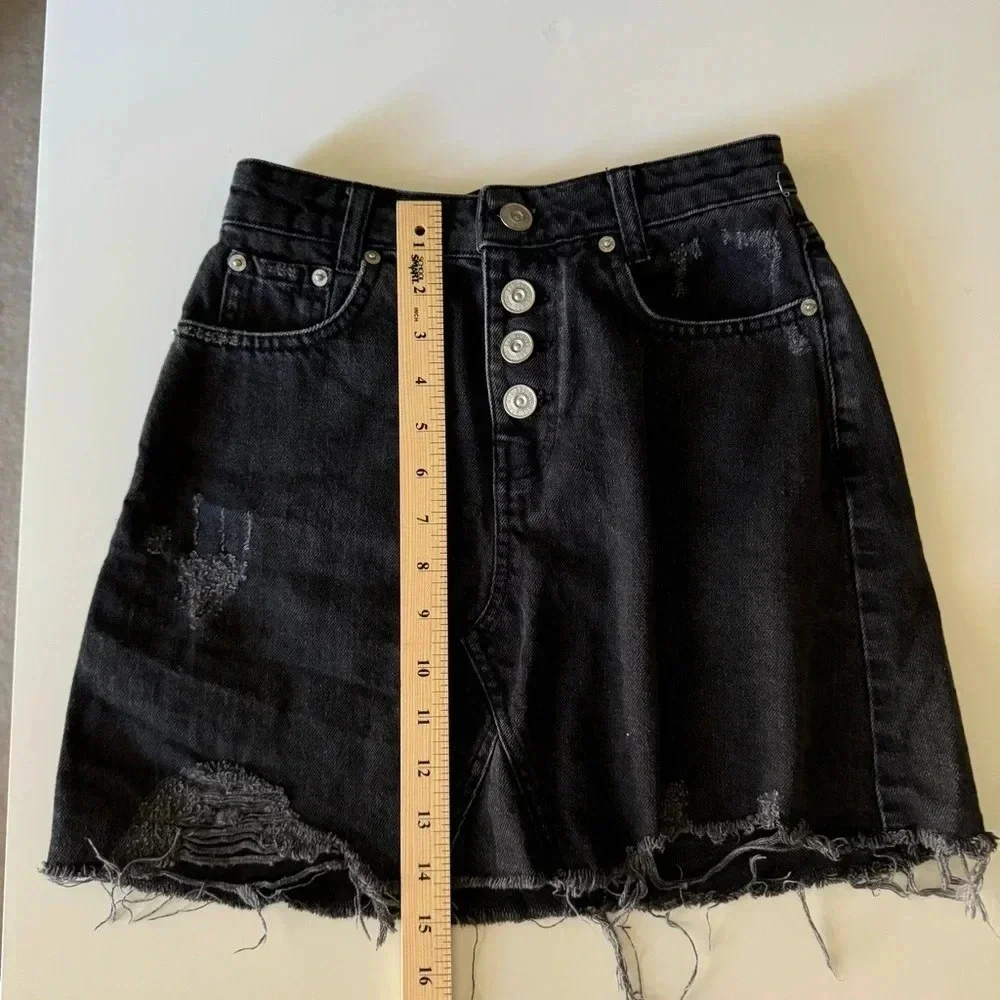 BDG Urban Outfitters Distressed Frayed Hem Button Fly Denim Jean Mini Skirt XS
